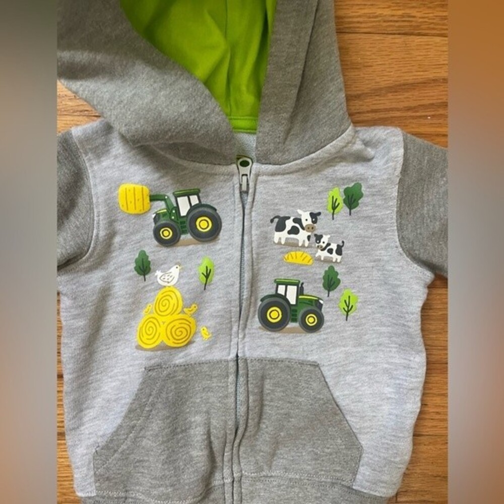John Deere hoodie kids animal print grey sweatshirt pocket zip jacket 12 months